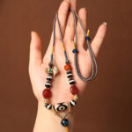 Handmade Dzi Bead Woven Agate Necklace