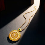 Sand Gold Diamond – Inlaid Filigree Ruyi Rotatable Eight Treasures Compass Pendant Necklace