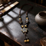 Vintage Ceramic Flower Beaded Pendant Necklace