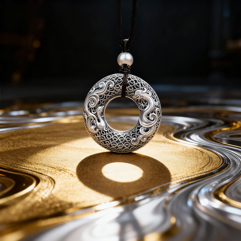 Ethnic - Style Dragon and Phoenix Peace Buckle Pendant Necklace with Six - Syllable Mantra