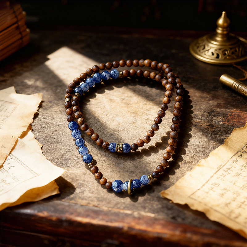 Vintage sandalwood beaded layered necklace