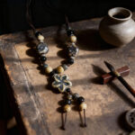 Vintage Ceramic Flower Beaded Pendant Necklace