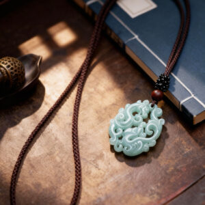 Jade Dragon and Phoenix Auspicious Pendant Hollow - Carved Jade Dragon and Phoenix Plate Jade Pendant