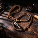 Tibetan – Style Dzi Bead Necklace Hand – Braided Cotton Thread Style