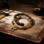 Handmade Black Sandalwood Beaded Bracelet with Smoky Quartz