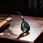 Natural Rainbow Eye Obsidian Water Drop Pendant Necklace