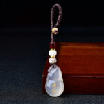 Natural agate five-element healing pendant for strengthening the metal element, with a peace-themed keychain