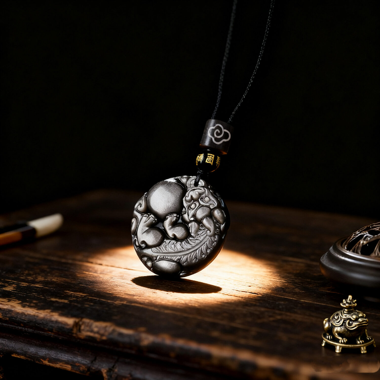 Natural rainbow eye obsidian pi xiu pendant jade necklace men's and women's couple pendant