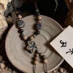 Vintage Ceramic Flower Beaded Pendant Necklace