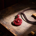 Cinnabar Good Luck Spinning Pendant Necklace, Purple Gold Sand