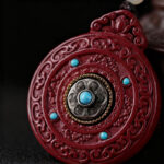 Natural Cinnabar Mountain Ghost Coin Pendant Necklace, High – Quality Purple Gold Sand