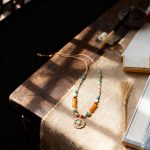 Retro Painted Natural Stone Beaded Necklace