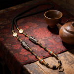 Coconut Shell and Agate Dzi Bead Necklace