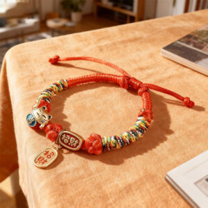 Fortune Cat Cat Collar with Red Rope