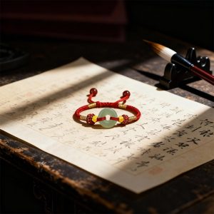 Hetian Jade Peace Buckle Red String Bracelet for Kids