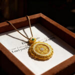 Sand Gold Diamond – Inlaid Filigree Ruyi Rotatable Eight Treasures Compass Pendant Necklace