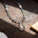 Natural Gemstone Beaded Necklace with Chalcedony Teardrop Pendant
