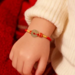 Hetian Jade Peace Buckle Red String Bracelet for Kids