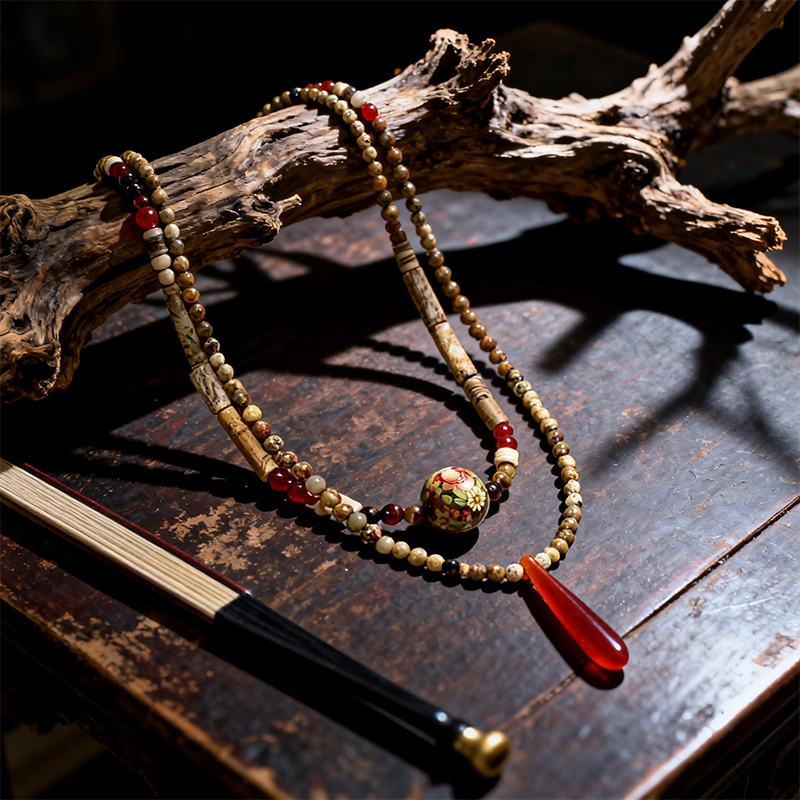 Ethnic Jade Agate Water - Drop Necklace