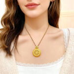 Sand Gold Diamond – Inlaid Filigree Ruyi Rotatable Eight Treasures Compass Pendant Necklace