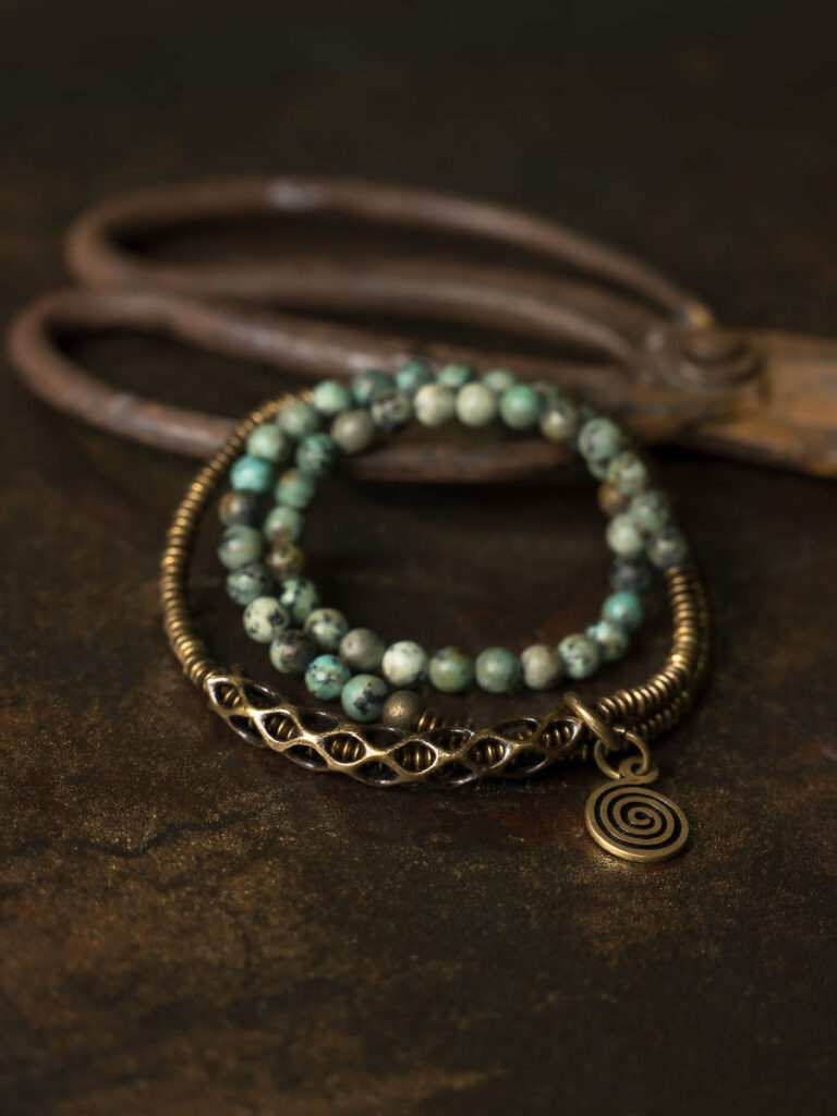 Vintage Mongolian Turquoise Multi – Circle Bracelet with Copper