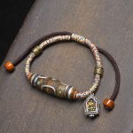 Multi-Treasure Inlaid Dzi Bead Braided Bracelet with Yak Bone and Gau Box