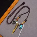 Mahakala Vajra Pestle Pendant with Agate and Yak Bone Braided Necklace