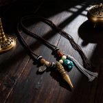 Mahakala Vajra Pestle Pendant with Agate and Yak Bone Braided Necklace
