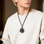 Natural Rainbow Eye Obsidian Double Dragons Protecting Master Pendant