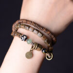 Green Sandalwood Square Bead Three – Layer Bracelet, Fragrant Wood