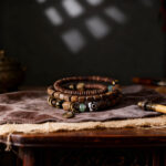 Green Sandalwood Square Bead Three – Layer Bracelet, Fragrant Wood