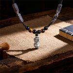 Pixiu Pendant Obsidian & Tiger Eye Stone Choker Necklace