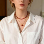 Red Agate – Like Snake Beaded Necklace, Layered Clavicle Chain