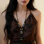 Vintage Ceramic Flower Beaded Pendant Necklace