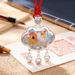 Baby Silver Longevity Lock Pendant with Koi Fish Design