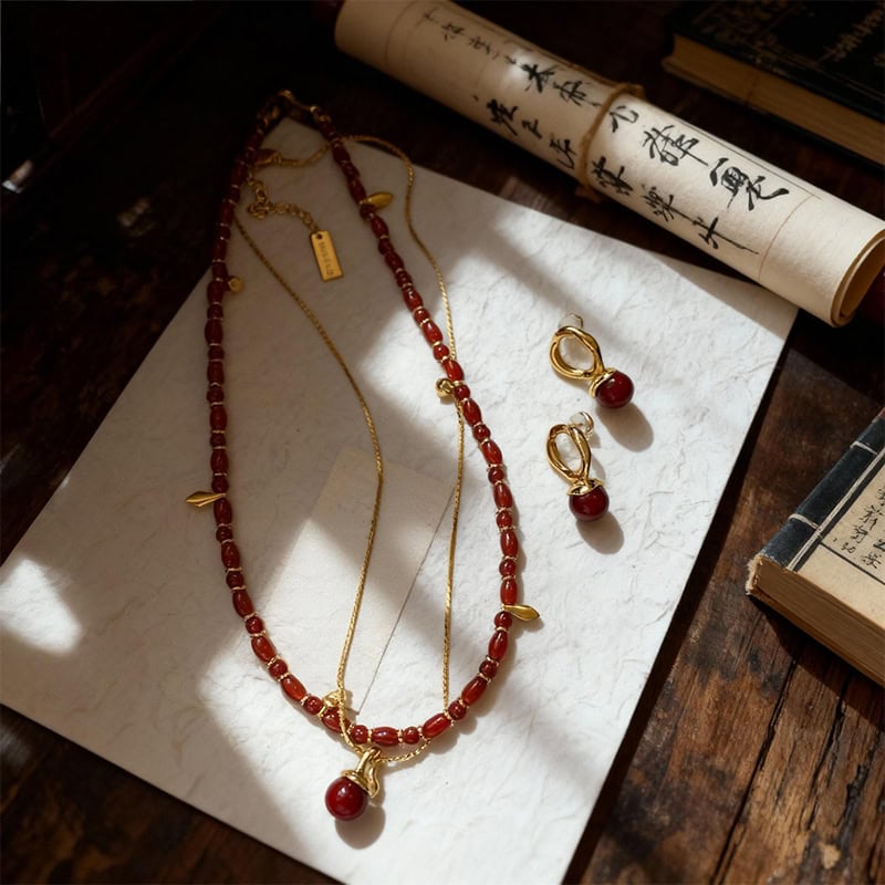 Red Agate Fire Element Jewelry Set