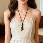 Wooden Magnolia Flower Pendant Braided Necklace