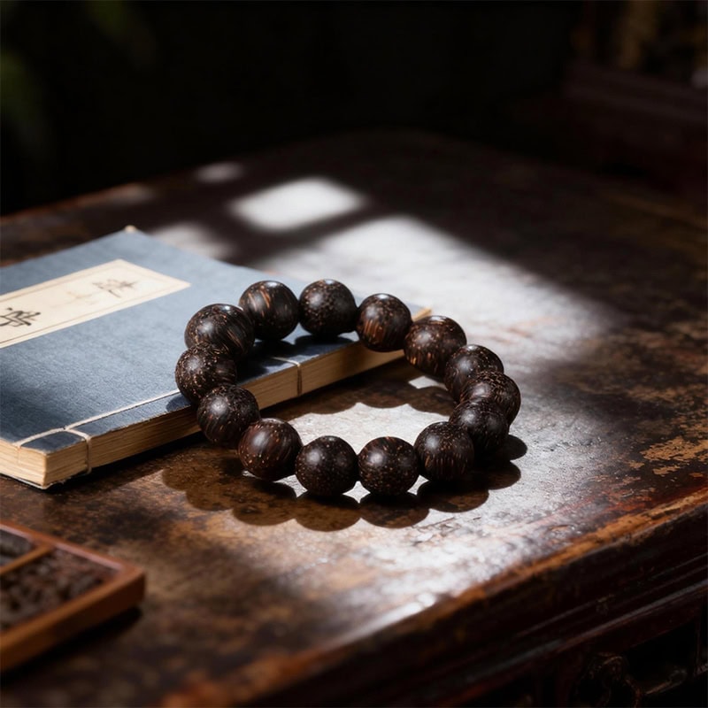 Golden Star Natural Wood Bead Bracelet