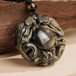 Golden Obsidian Double Dragon Pendant