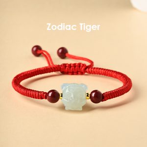 Red String Bracelet with Hetian Jade Zodiac Charm for Kids - Tiger