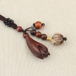 Wooden Magnolia Flower Pendant Braided Necklace