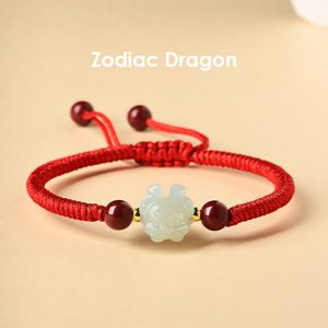 Red String Bracelet with Hetian Jade Zodiac Charm for Kids - Dragon
