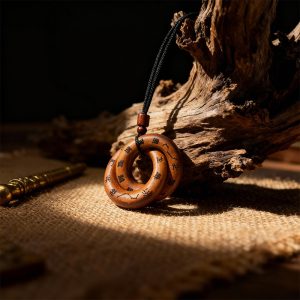 Jujube Wood Qiankun Ring Yin-Yang Pendant