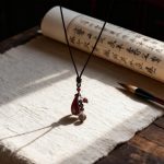 Wooden Magnolia Flower Pendant Braided Necklace