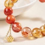 Natural Red Fireworks Quartz Multi-Treasure Crystal Bracelet with White Crystal & South Red Agate