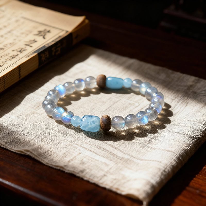 Aquamarine & Gray Moonstone Bracelet for Hope & Light