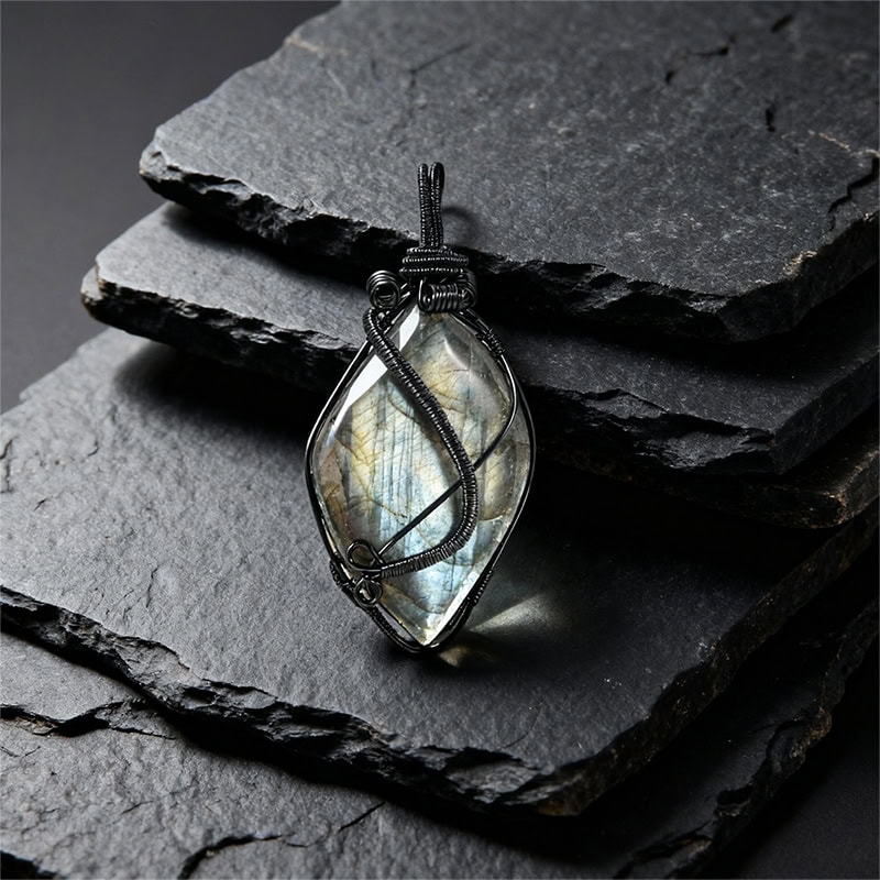 Handmade Labradorite Wire-Wrapped Pendant Necklace