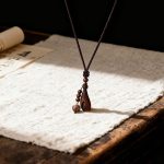 Wooden Magnolia Flower Pendant Braided Necklace