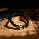 Dark Green Bodhi Bracelet with Metal Accents