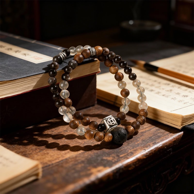 Lucky Blessing Black Silver Obsidian & Gray Moonstone Bracelet